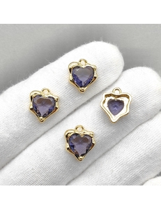 Подвеска Сердце, фиолетовый, 12.5*11 мм, позолота