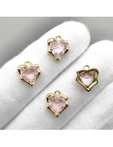 Подвеска Сердце, розовый, 12.5*11 мм, позолота