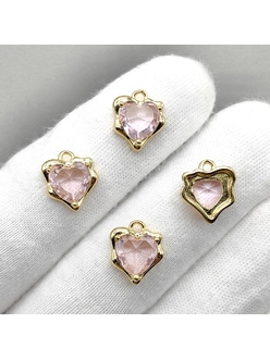 Подвеска Сердце, розовый, 12.5*11 мм, позолота