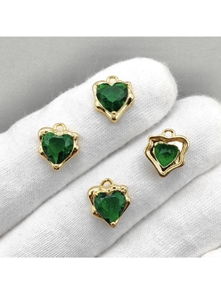 Подвеска Сердце, зеленый, 12.5*11 мм, позолота