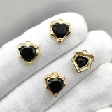 Подвеска Сердце, черный, 12.5*11 мм, позолота