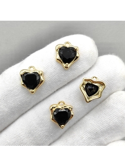 Подвеска Сердце, черный, 12.5*11 мм, позолота