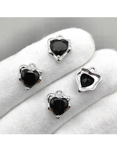 Подвеска Сердце, черный, 12.5*11 мм, родий