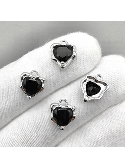 Подвеска Сердце, черный, 12.5*11 мм, родий