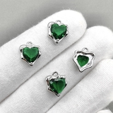 Подвеска Сердце, зеленый, 12.5*11 мм, родий