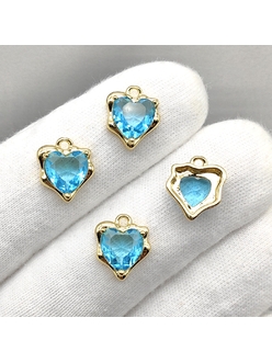 Подвеска Сердце, голубой, 12.5*11 мм, позолота