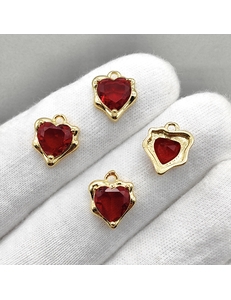 Подвеска Сердце, красный, 12.5*11 мм, позолота