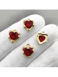 Подвеска Сердце, красный, 12.5*11 мм, позолота