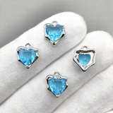 Подвеска Сердце, голубой, 12.5*11 мм, родий