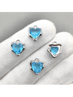 Подвеска Сердце, голубой, 12.5*11 мм, родий