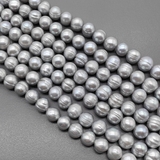 Жемчуг натуральный круглый, серый, 8-9 мм, нитка