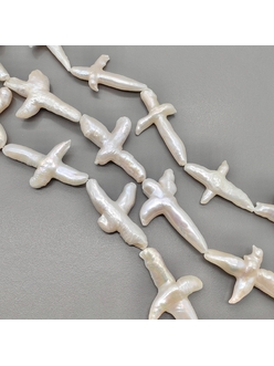 Жемчуг натуральный крестик, 47*29 мм, белый, нитка