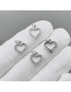 Подвеска Сердце с фианитами, 13*11.5 мм, родий