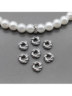 Бусины Разделители спейсеры с фианитами, 6.5 мм, родий, шт