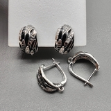 Швензы с черной эмалью, фианитами, 18*9 мм, родий