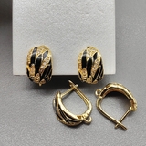 Швензы с черной эмалью, фианитами, 18*9 мм, позолота