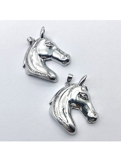 Подвеска голова лошади с фианитами, 25*23 мм, родий