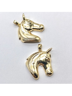 Подвеска голова лошади с фианитами, 25*23 мм, позолота