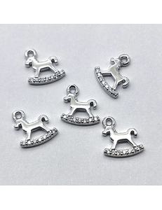 Подвеска лошадка качалка с фианитами, 10 мм, родий