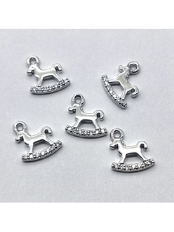 Подвеска лошадка качалка с фианитами, 10 мм, родий