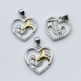 Подвеска сердце девушка лошадь, с фианитами, 18 мм, биколор