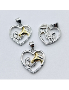Подвеска сердце девушка лошадь, с фианитами, 18 мм, биколор
