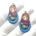 Подвеска Матрешка голубой микс эмалью, 20*35 мм, родий