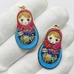 Подвеска Матрешка голубой микс эмалью, 20*35 мм, позолота