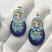 Подвеска Матрешка сине-голубой микс эмалью, 20*35 мм, позолота