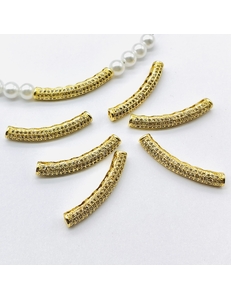 Бусина Труба изогнутая с фианитами, 31*4 мм, позолота