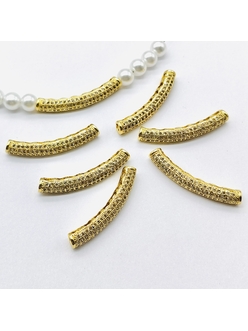 Бусина Труба изогнутая с фианитами, 31*4 мм, позолота