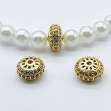 Бусина рондель с фианитами, 9*5 мм, позолота, шт