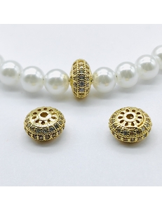 Бусина рондель с фианитами, 9*5 мм, позолота, шт