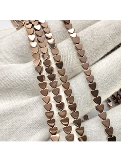 Бусина Гематит, сердце, 4 мм, коричневый, нитка