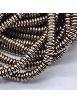 Бусина Гематит, тонкие рондели, 3*1 мм, коричневый, нитка