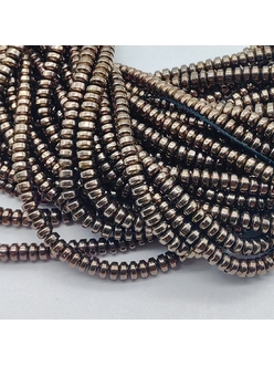 Бусина Гематит, рондели, 3*1.8 мм, коричневый, нитка