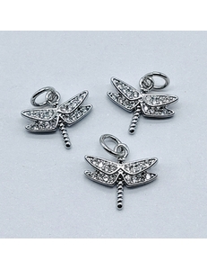 Подвеска Стрекоза с фианитами, 10*12 мм, родий