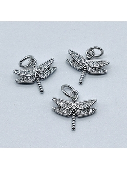 Подвеска Стрекоза с фианитами, 10*12 мм, родий