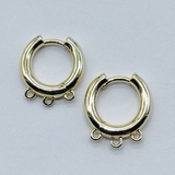 Серьги кольца, с 3 крючками, 17*3 мм, позолота, пара