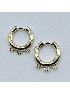 Серьги кольца, с 3 крючками, 17*3 мм, позолота, пара
