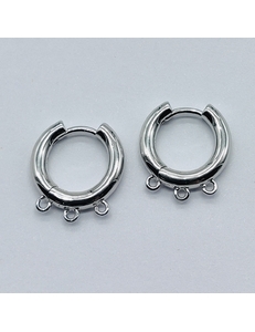 Серьги кольца, с 3 крючками, 17*3 мм, родий, пара
