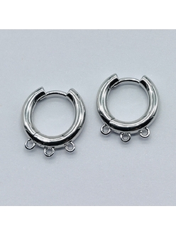 Серьги кольца, с 3 крючками, 17*3 мм, родий, пара