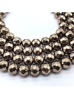 Бусина Гематит, круг граненный, 10 мм, коричневый, нитка