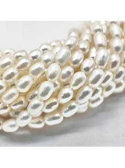 Жемчуг натуральный рисовый, белый, 5*4 мм, 39 см