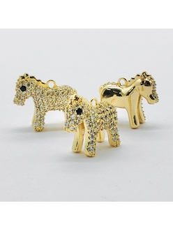 Подвеска Лошадь стоит, с фианитами, 14*11 мм, позолота