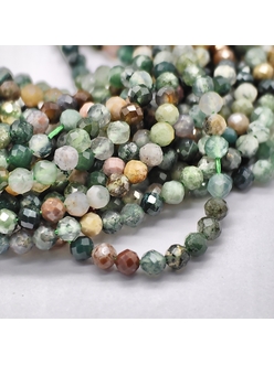 Бусина Агата, зеленый, индийский, граненный, 4 мм, нитка