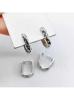 Серьги мятый Овал, конго, 15*20 мм, родий, пара