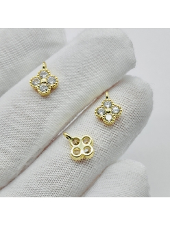 Подвеска Клевер мини с фианитами, 8 мм, позолота