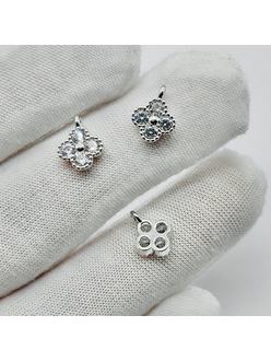 Подвеска Клевер мини с фианитами, 8 мм, родий