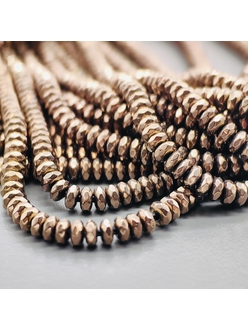 Бусина Гематит, граненный рондель, 4*2 мм, коричневый, нитка